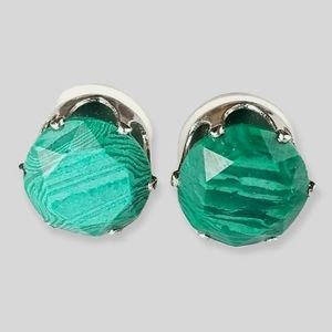 Vintage Green Silvertone Post Back Stud Earrings